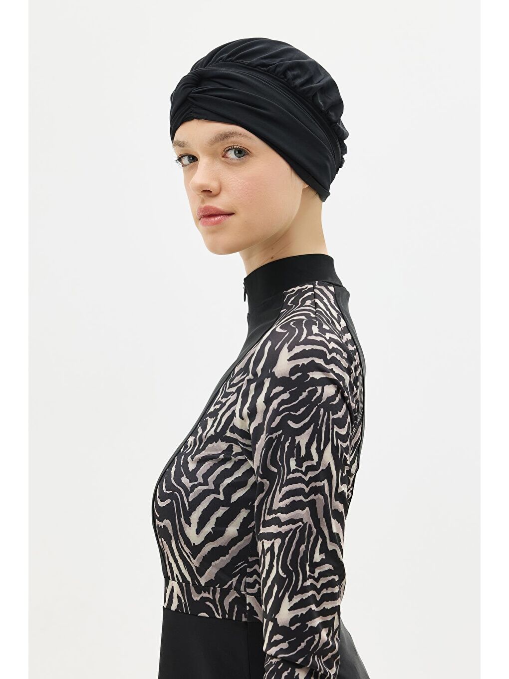 Siyah Tam Kapalı 4 Lü Tesettür Mayo C14013 Zebra-10