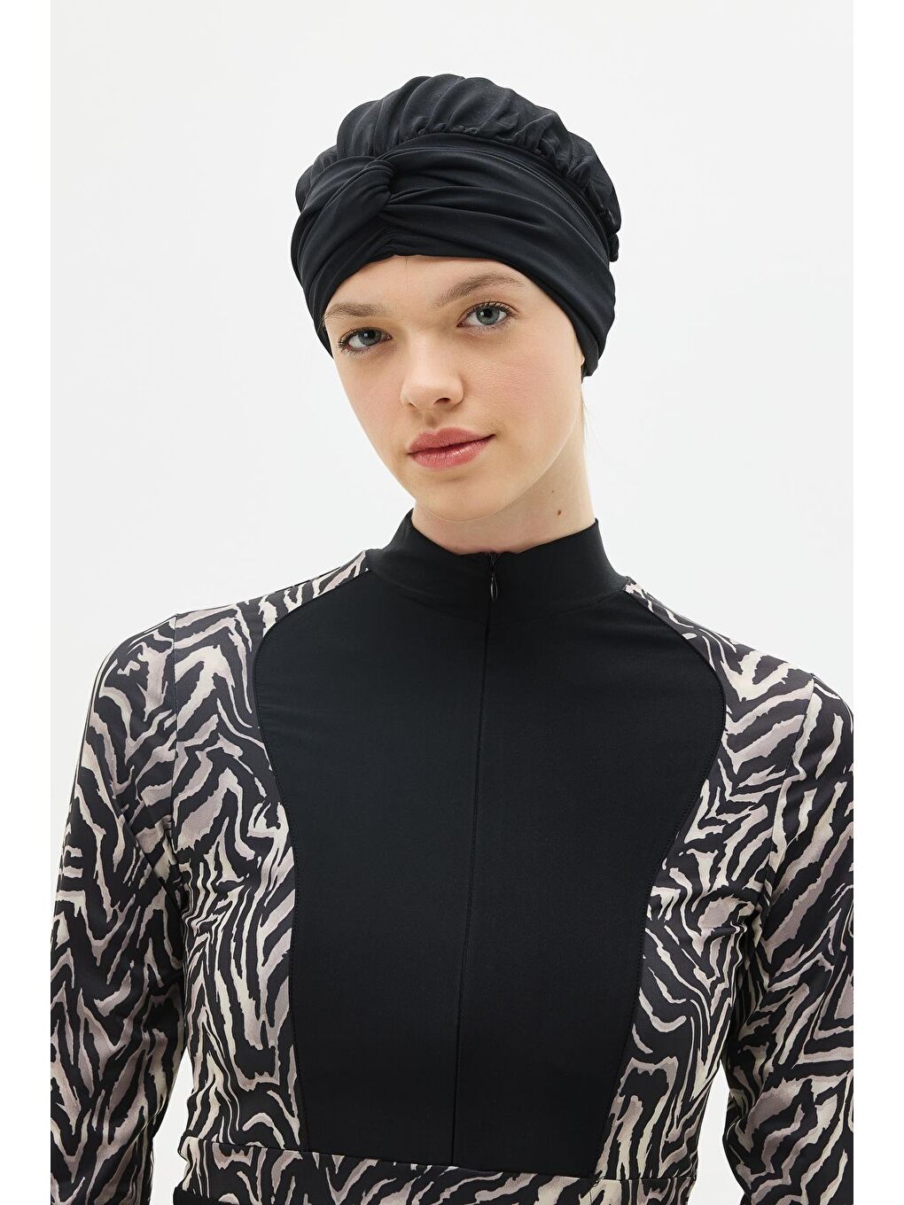 Siyah Tam Kapalı 4 Lü Tesettür Mayo C14013 Zebra-11