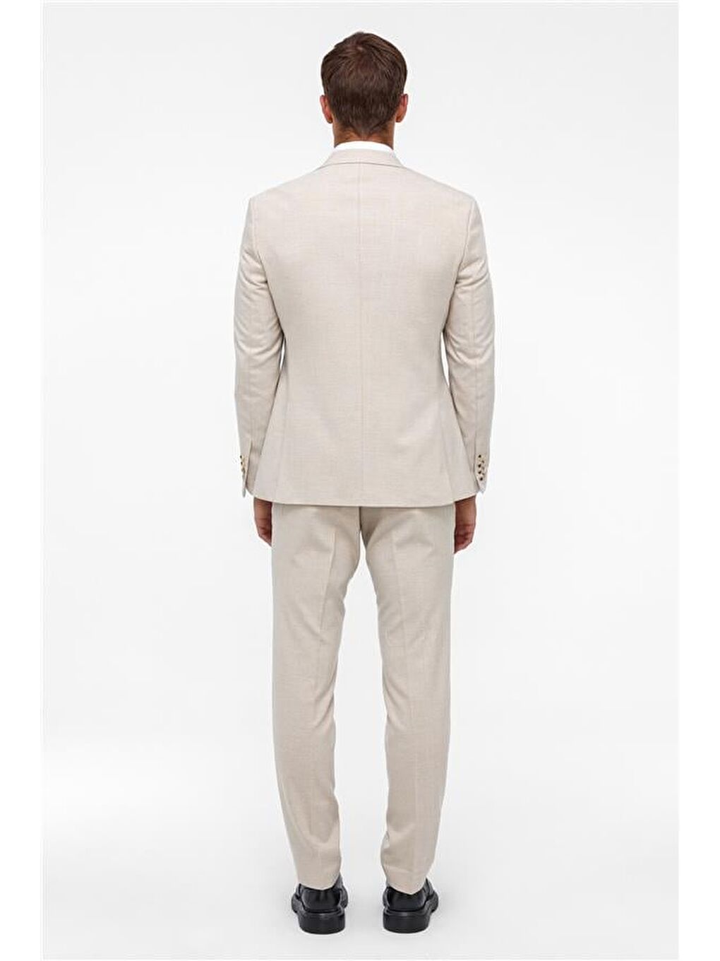 Ekru Slim Desenli Mono Yaka 6 Drop Yelekli Takım Elbise-8