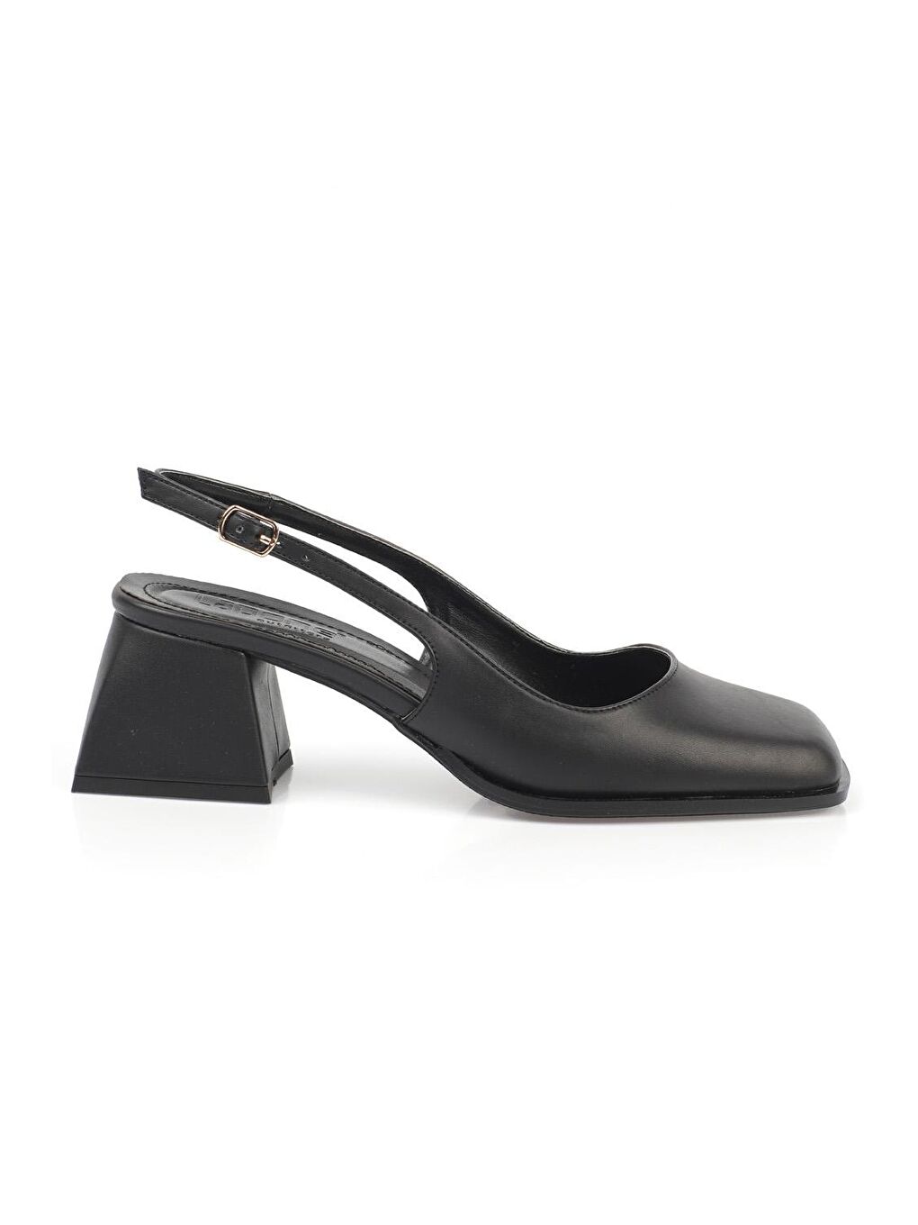 Siyah Küt Burunlu Kalın Topuklu Arkası Açık Kadın Ayakkabı-4