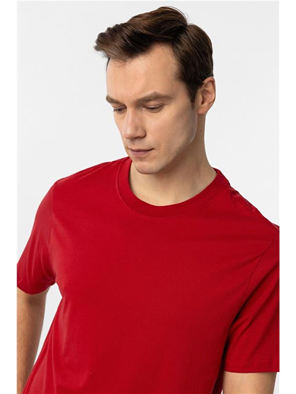 Kırmızı Regular Düz Bisiklet Yaka Tişört-2