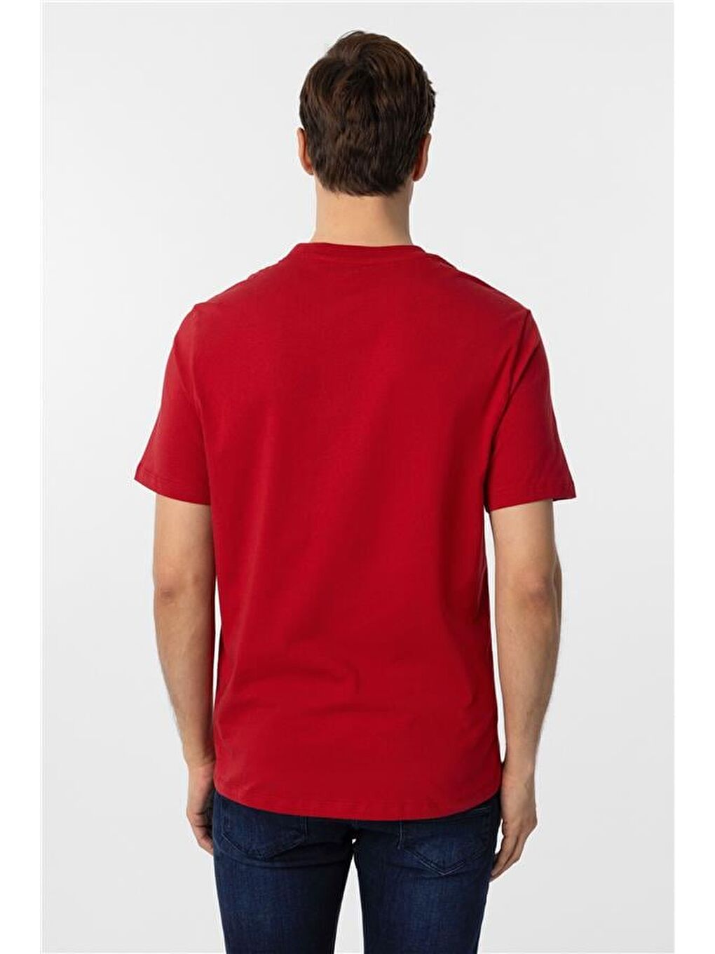 Kırmızı Regular Düz Bisiklet Yaka Tişört-3
