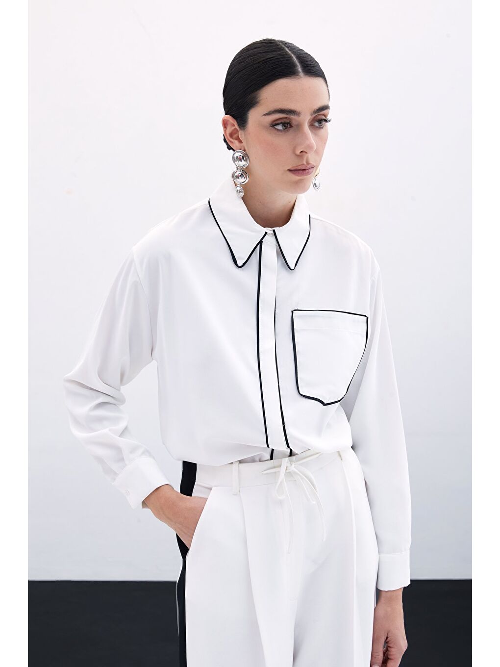 Cep Detaylı Salaş Gömlek - Ekru