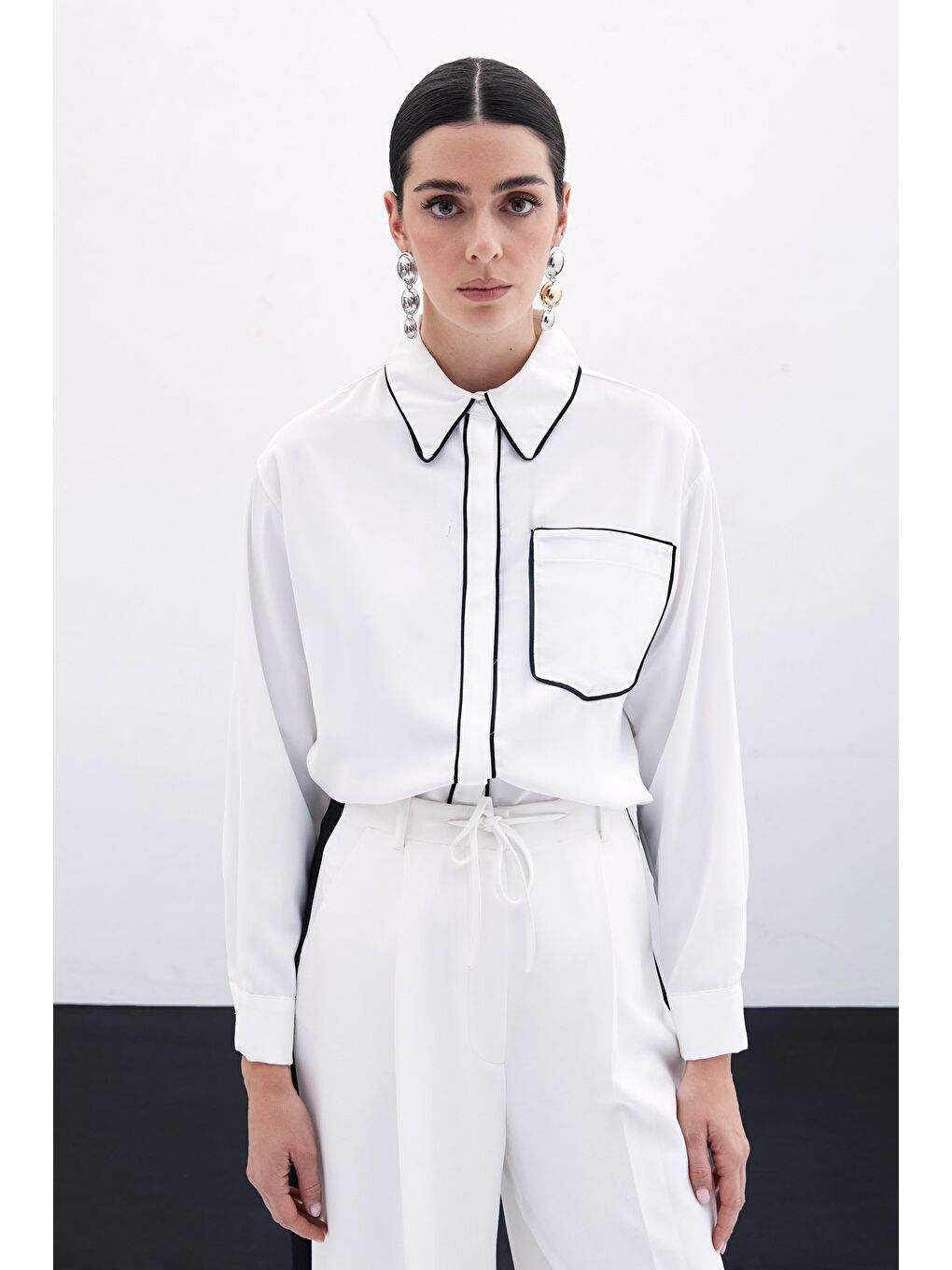 Cep Detaylı Salaş Gömlek - Ekru-2