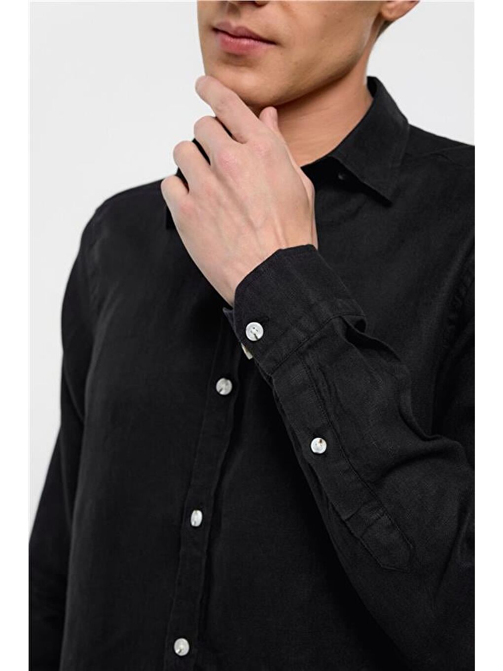 Siyah Regular Düz Klasik Yaka Gömlek-3