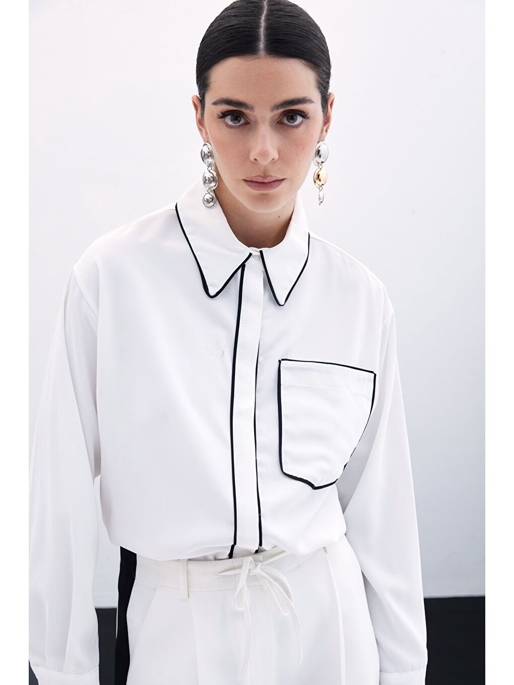 Cep Detaylı Salaş Gömlek - Ekru-3