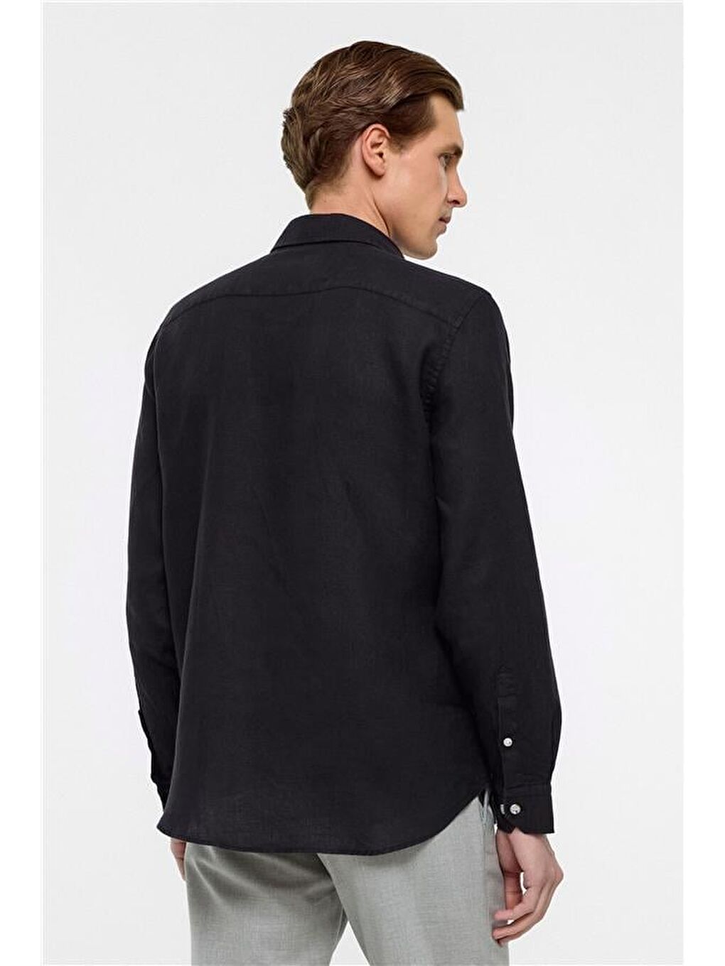 Siyah Regular Düz Klasik Yaka Gömlek-4