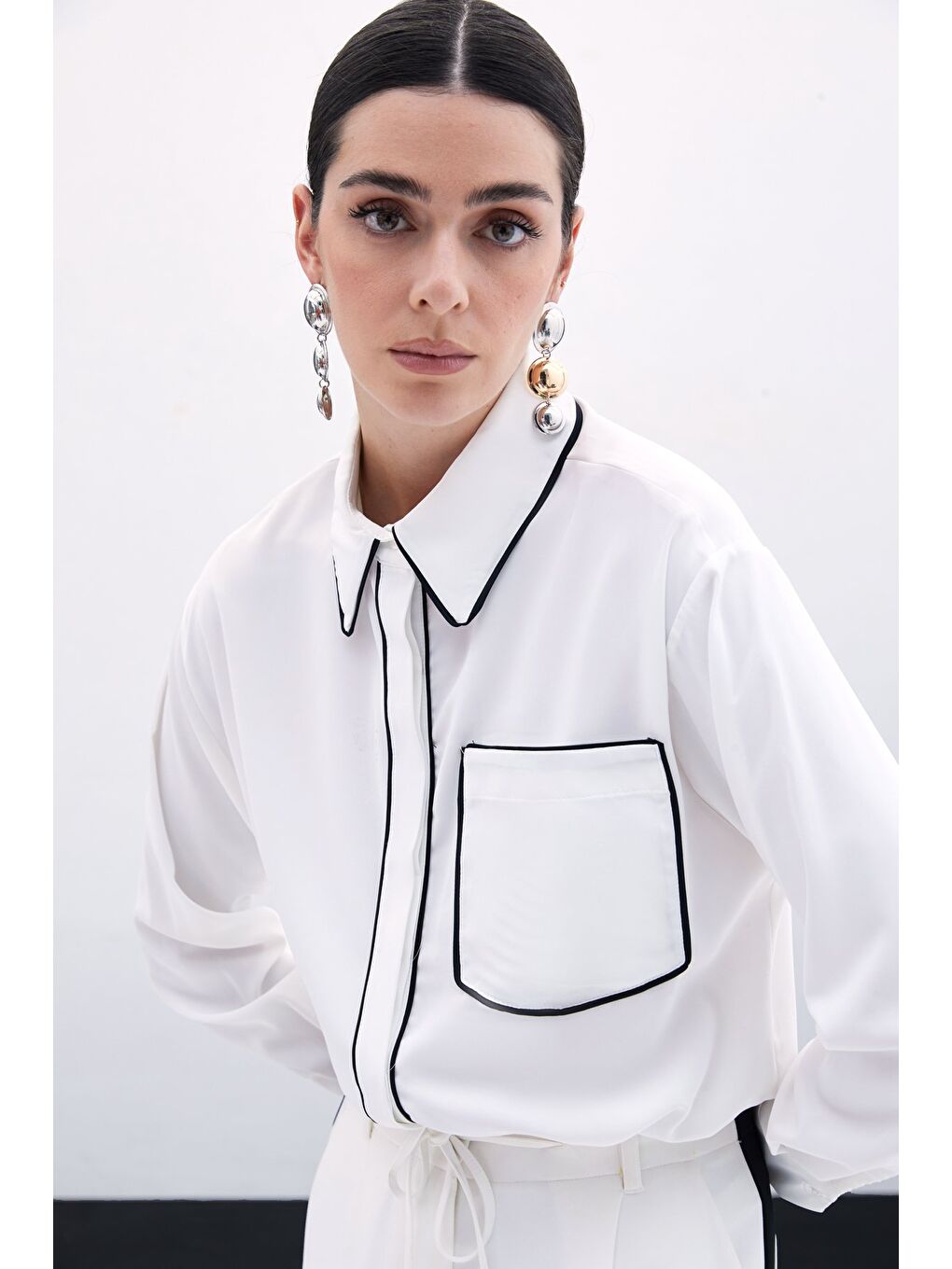 Cep Detaylı Salaş Gömlek - Ekru-4