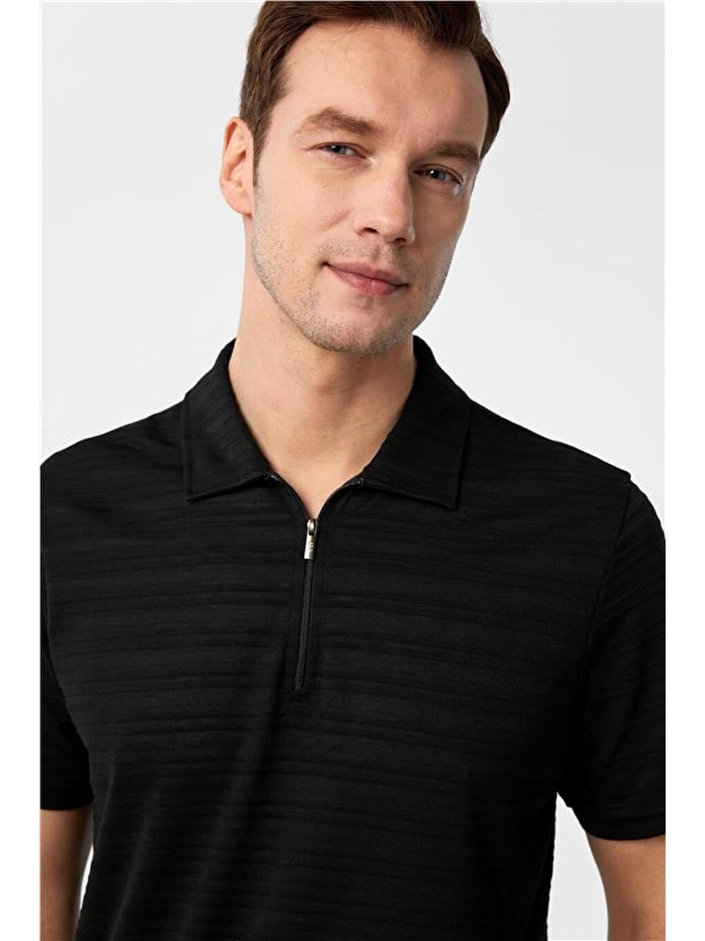 Siyah Slim Fitilli Polo Yaka Tişört-2