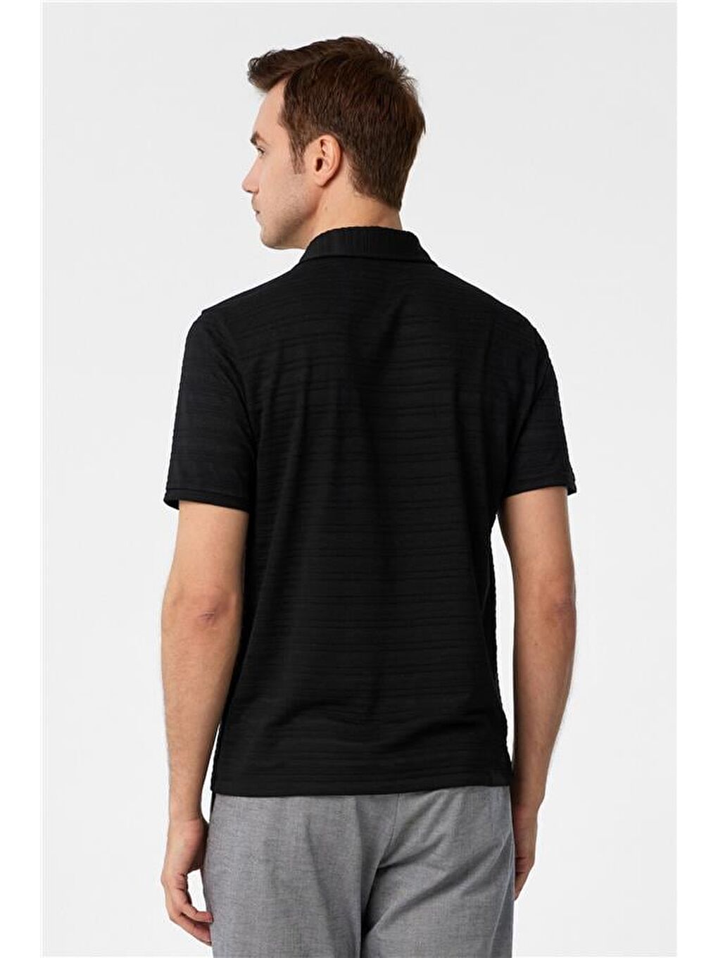 Siyah Slim Fitilli Polo Yaka Tişört-3