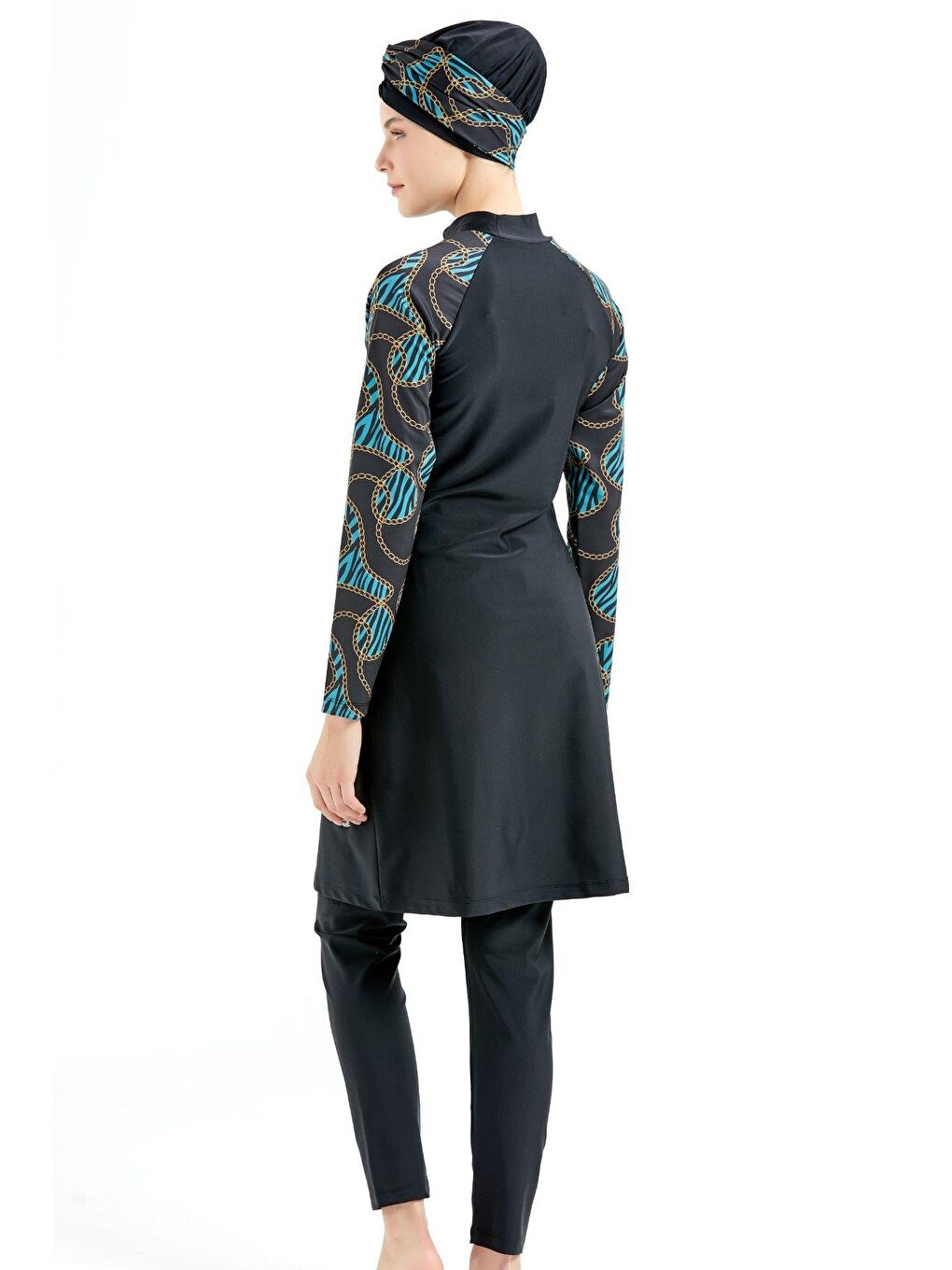 Tam Kapalı 4 Lü Tesettür Mayo C14020 Siyah/Turkuaz-1