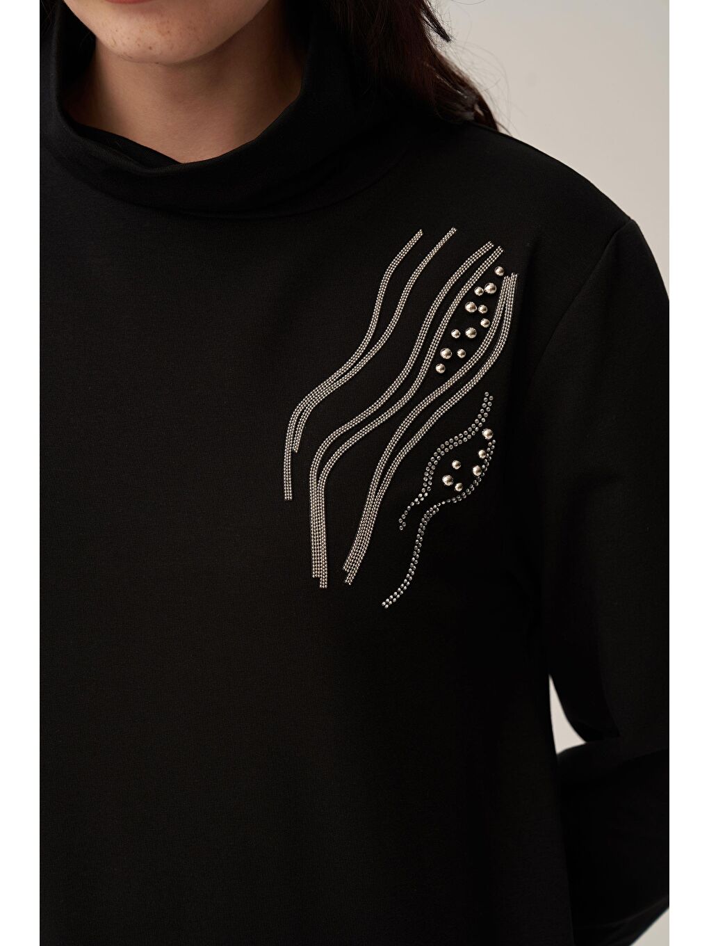 Siyah-Taş İşlemeli Pamuklu Tunik-4