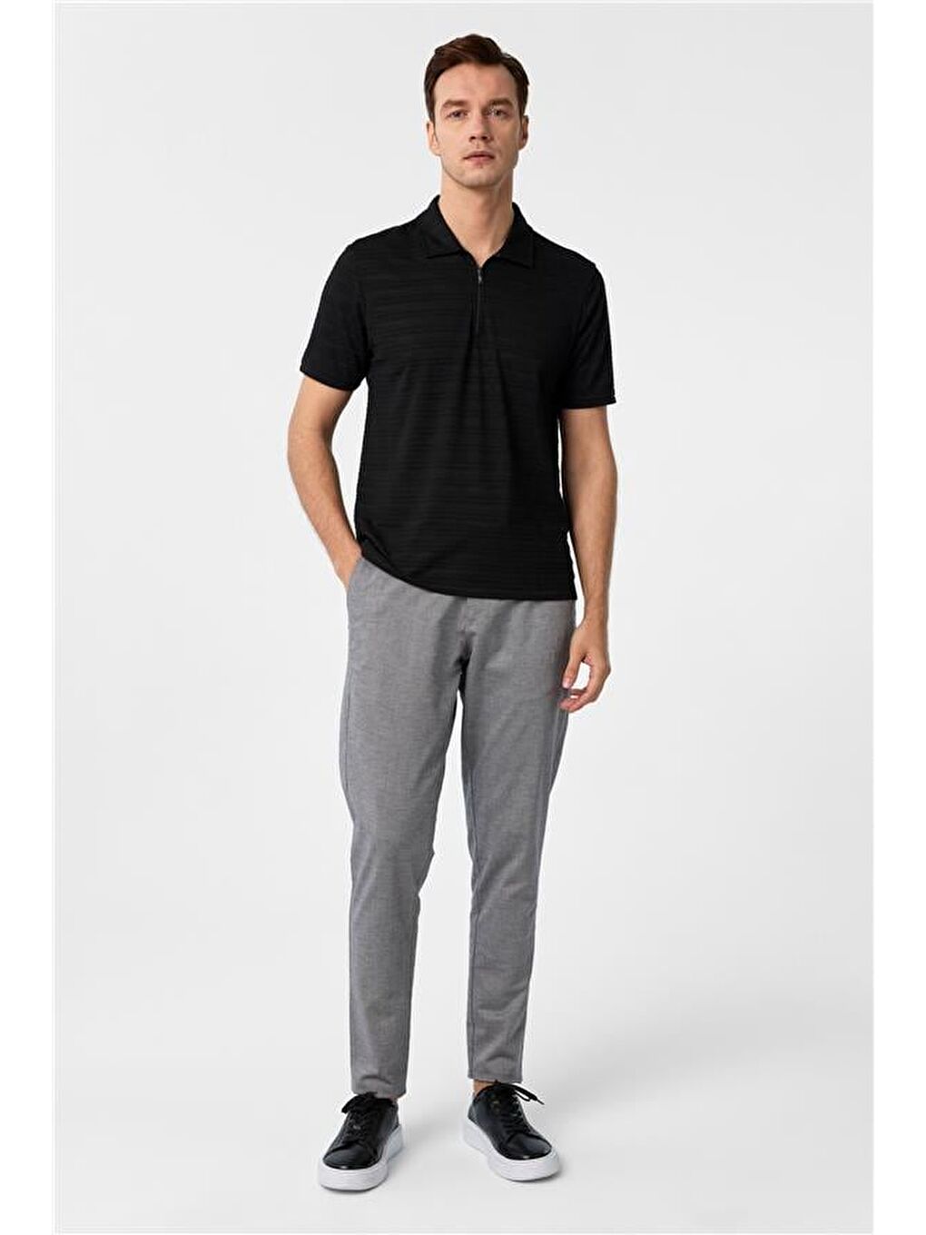 Siyah Slim Fitilli Polo Yaka Tişört-5