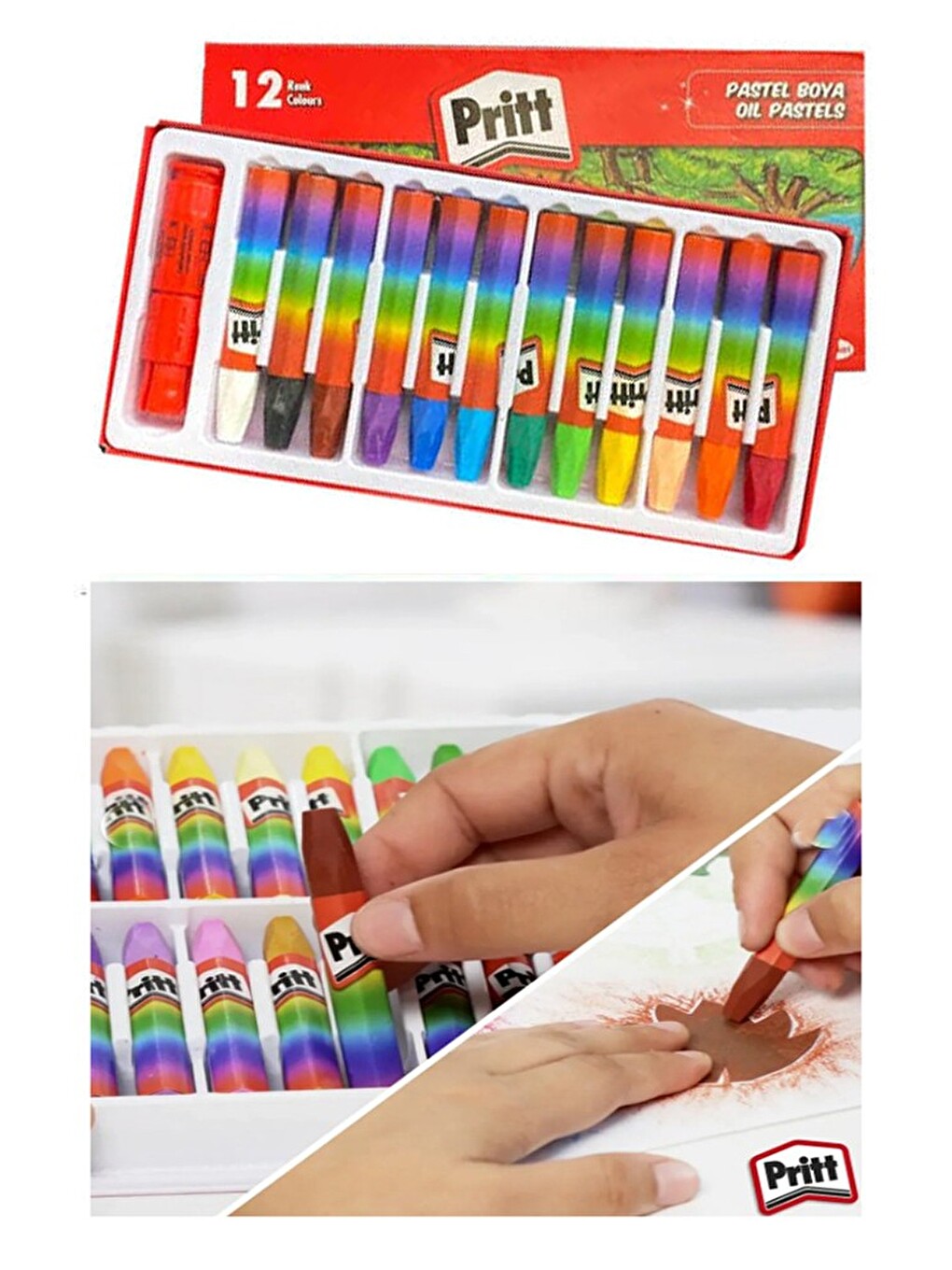 Pastel Boya 12 Renk 1 Paket Pritt Pastel Boya 12 Li Karton Kutulu Parlak Canlı Ve Örtücü Renkler-3