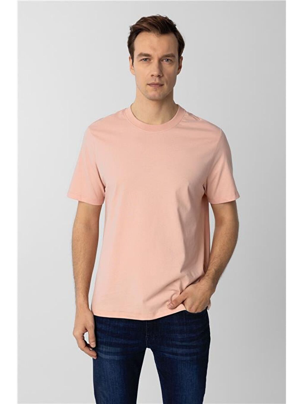 Koyu Pembe Regular Düz Bisiklet Yaka Tişört