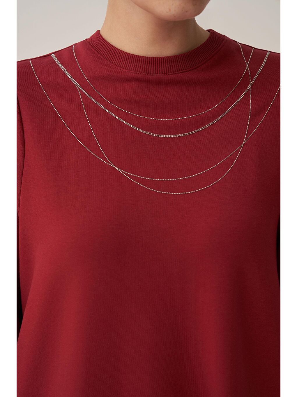 Bordo-Pamuklu Zincir İşlemeli Tunik-3