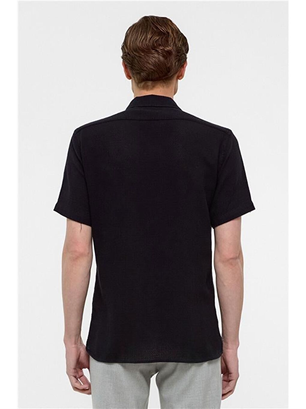 Siyah Slim Düz Apaş Yaka Gömlek-4