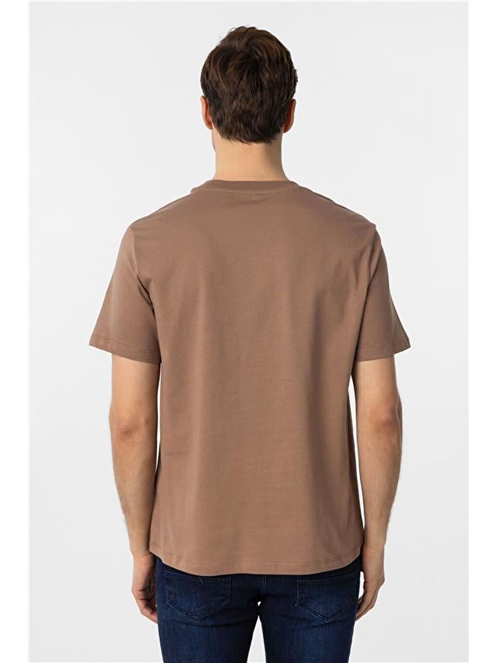Kahverengi Kiremit Regular Düz Bisiklet Yaka Tişört-4