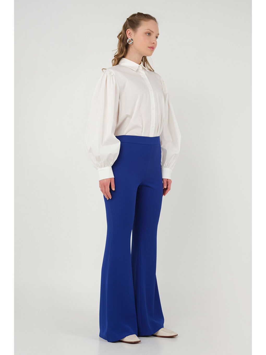 Mavi İspanyol Paça Pantolon Saks-1