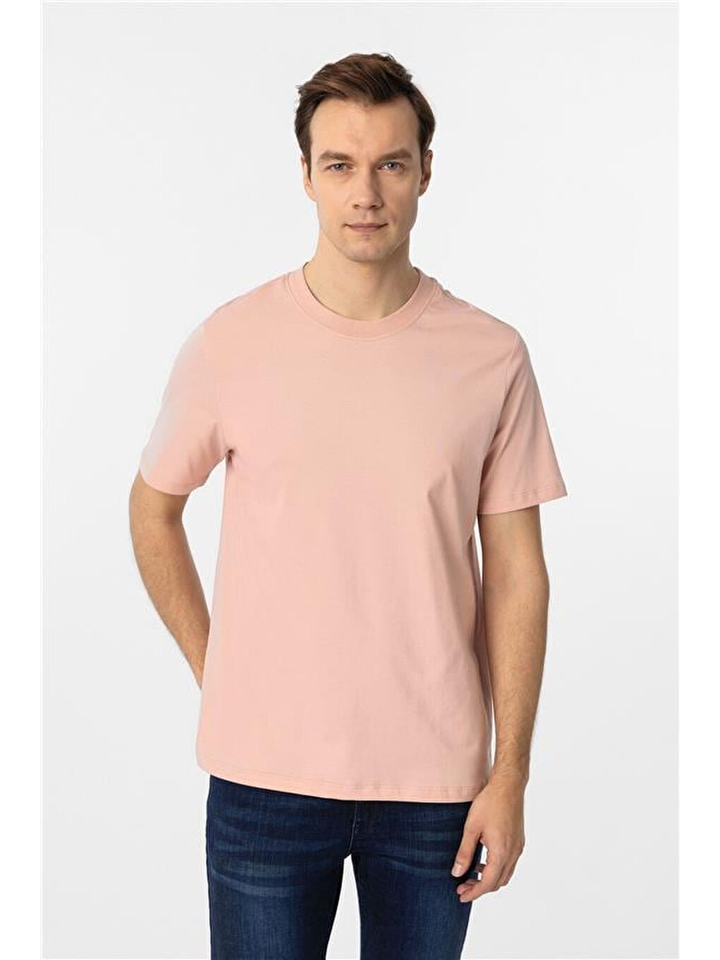 Koyu Pembe Regular Düz Bisiklet Yaka Tişört-2