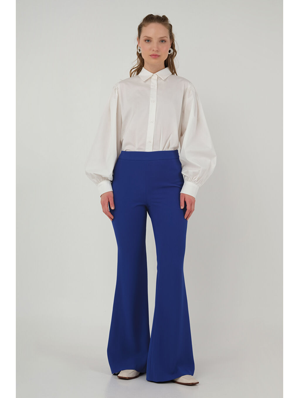 Mavi İspanyol Paça Pantolon Saks-4