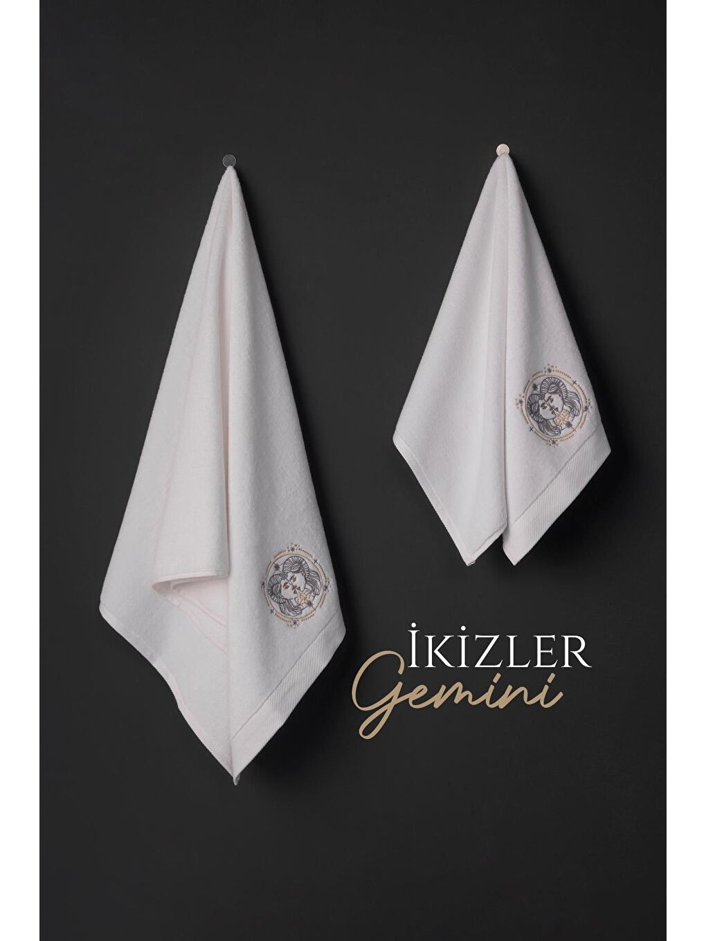 Varol Beyaz %100 Microcotton Üst Kalite Havlu Seti Burç Nakışl