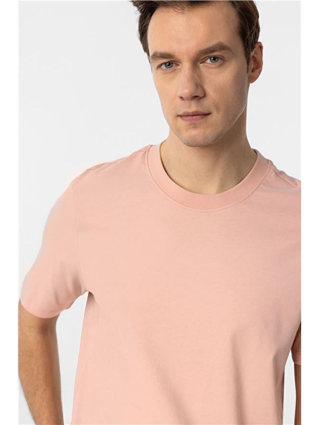 Koyu Pembe Regular Düz Bisiklet Yaka Tişört-3