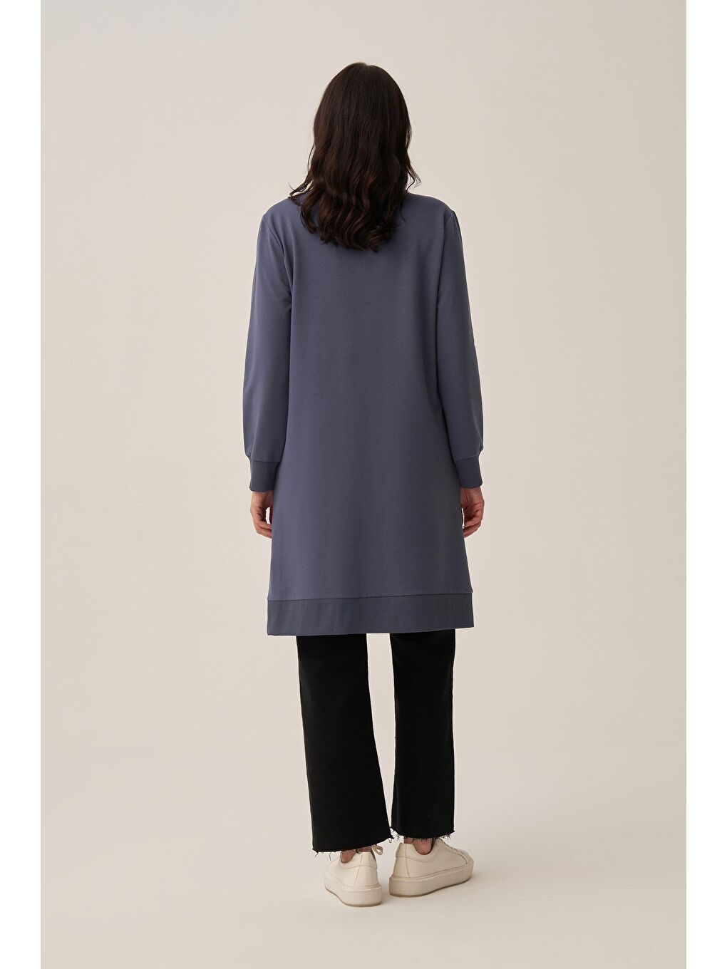 Mavi-Taş İşlemeli Pamuklu Tunik-3