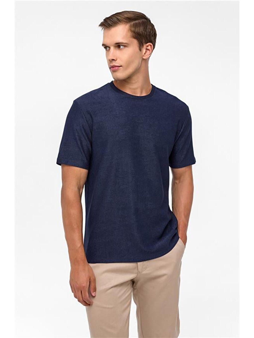 Lacivert Regular Desenli Bisiklet Yaka Tişört