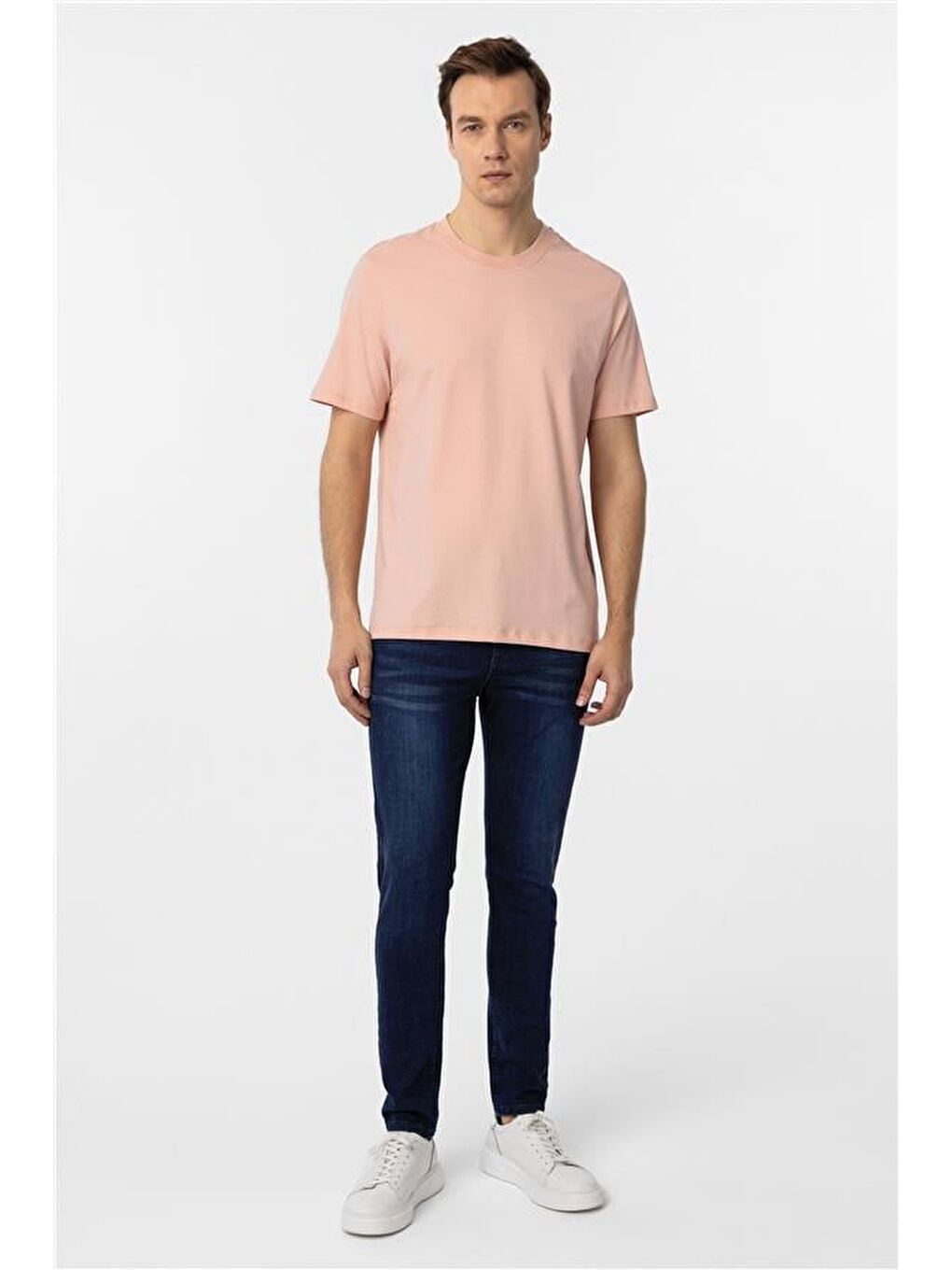 Koyu Pembe Regular Düz Bisiklet Yaka Tişört-5