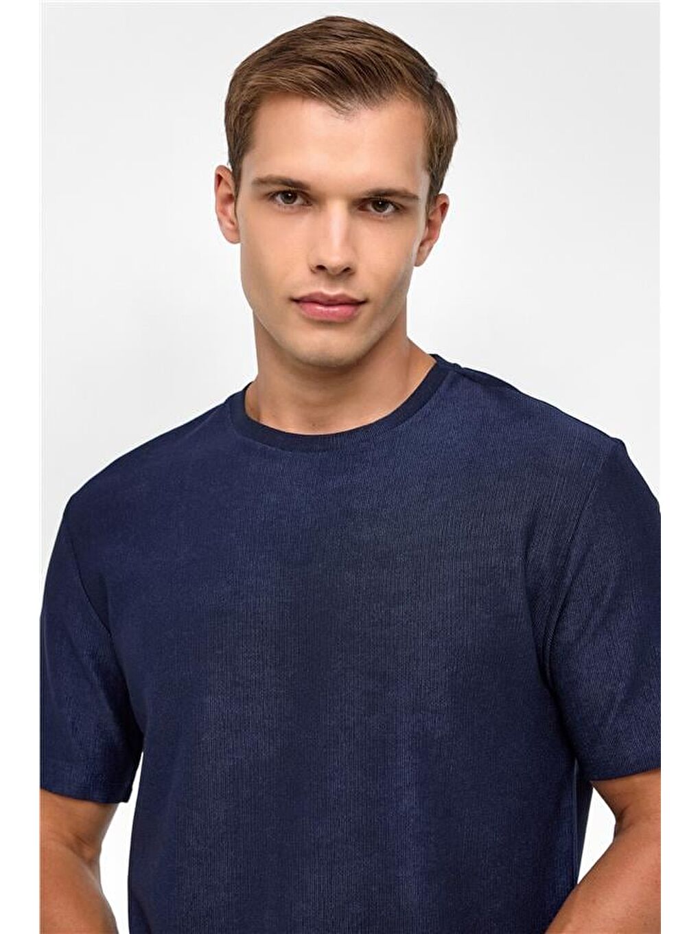 Lacivert Regular Desenli Bisiklet Yaka Tişört-2