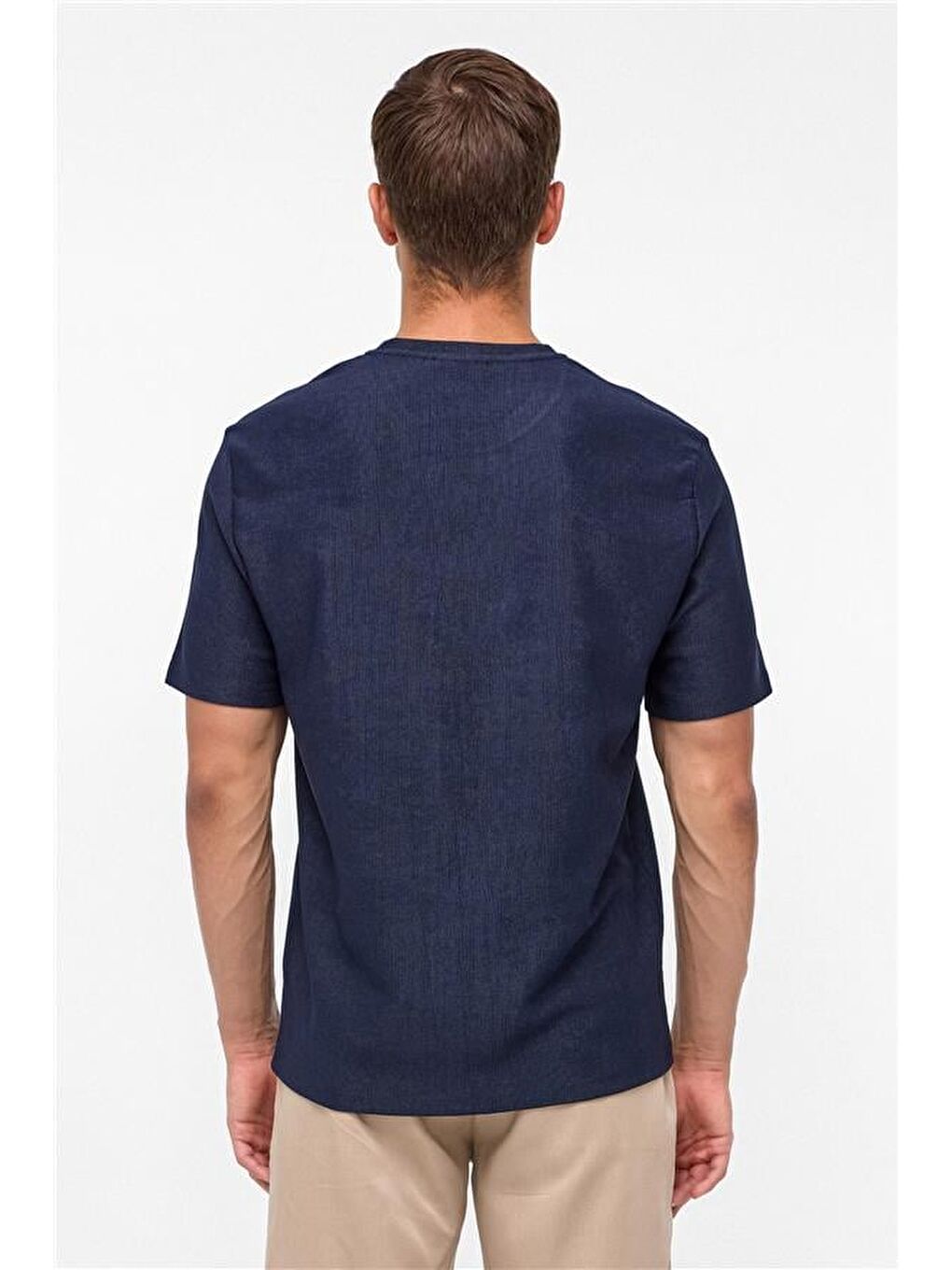 Lacivert Regular Desenli Bisiklet Yaka Tişört-4