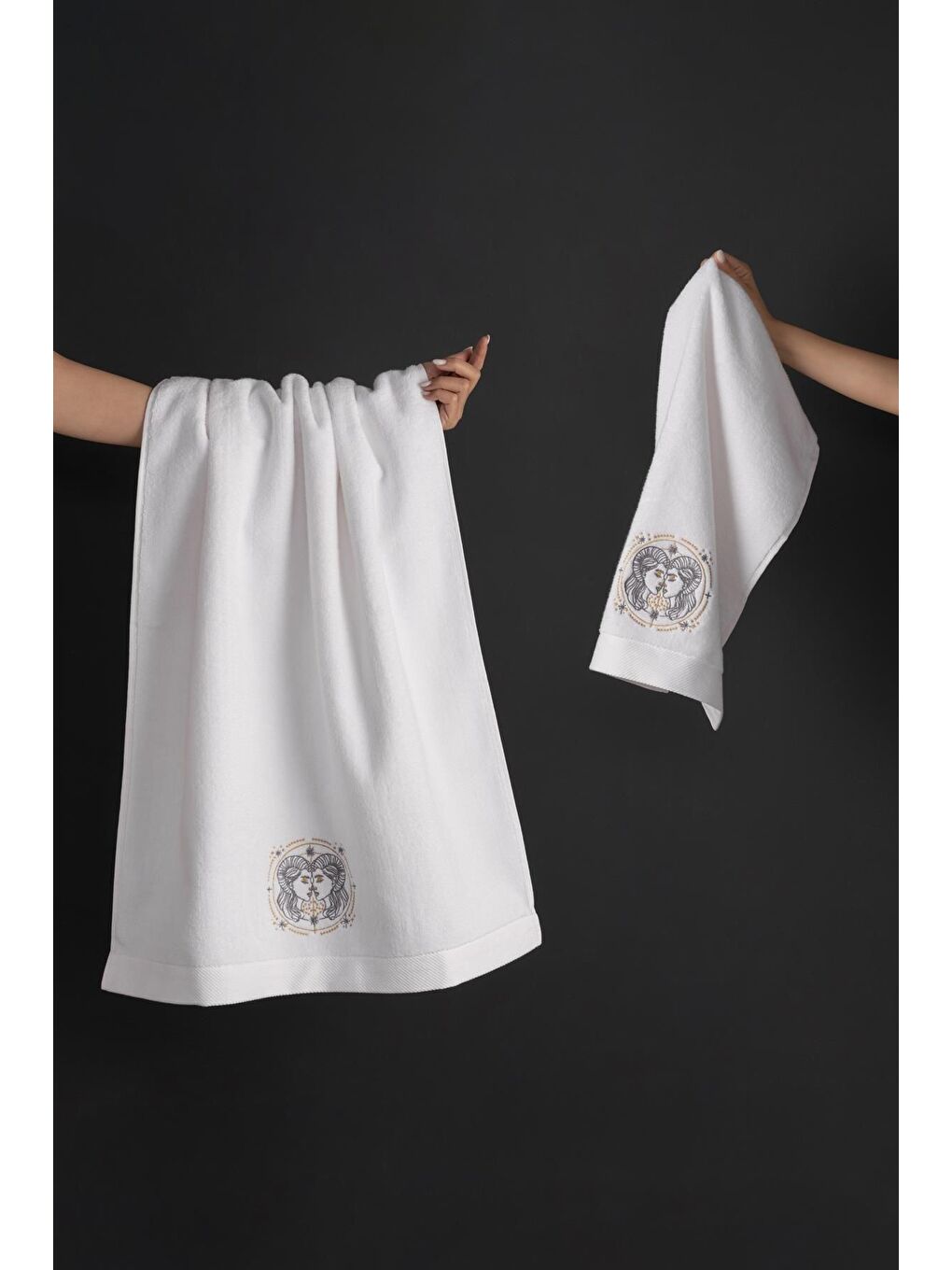 Varol Beyaz %100 Microcotton Üst Kalite Havlu Seti Burç Nakışl - 2
