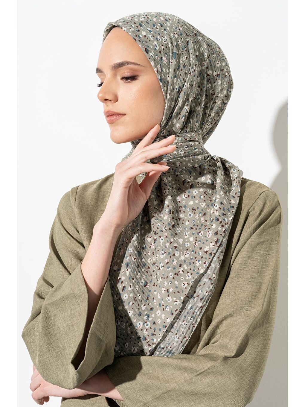 Turkuaz Kadın Tesettür Kırışmaz Bürümcük Eşarp-2