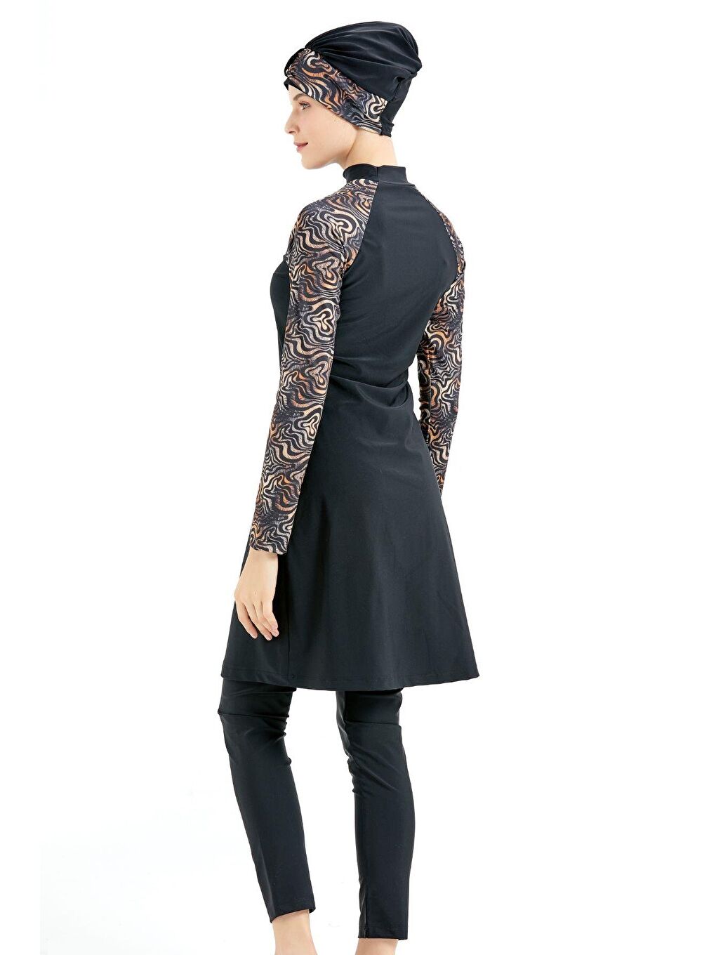 Tam Kapalı 4 Lü Tesettür Mayo C14020 Siyah/Leopar-1