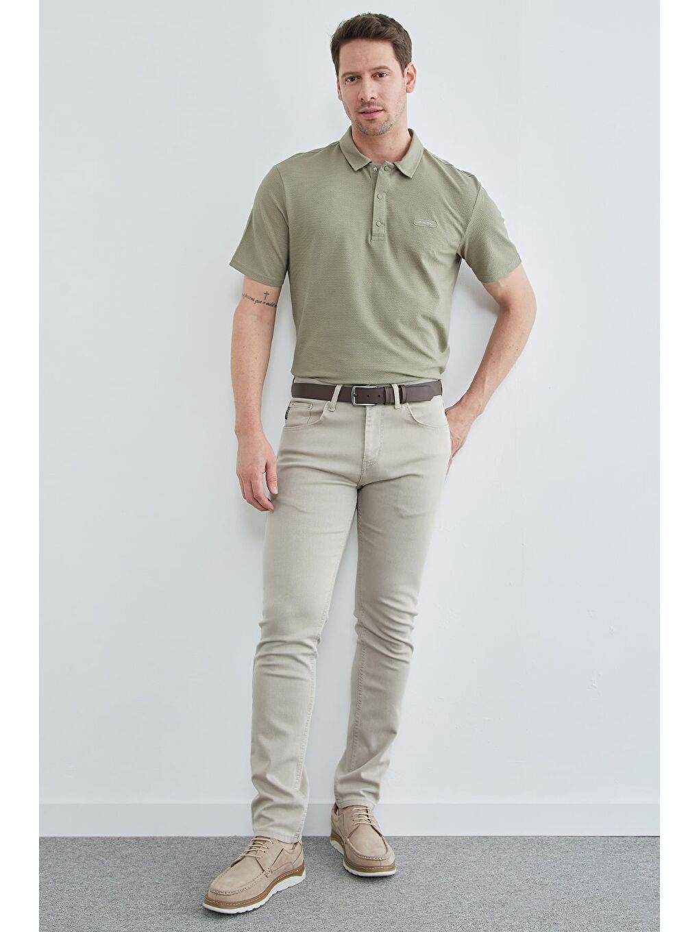 Haki Petek Kumaş Çıtçıtlı Polo Yaka Tişört-1