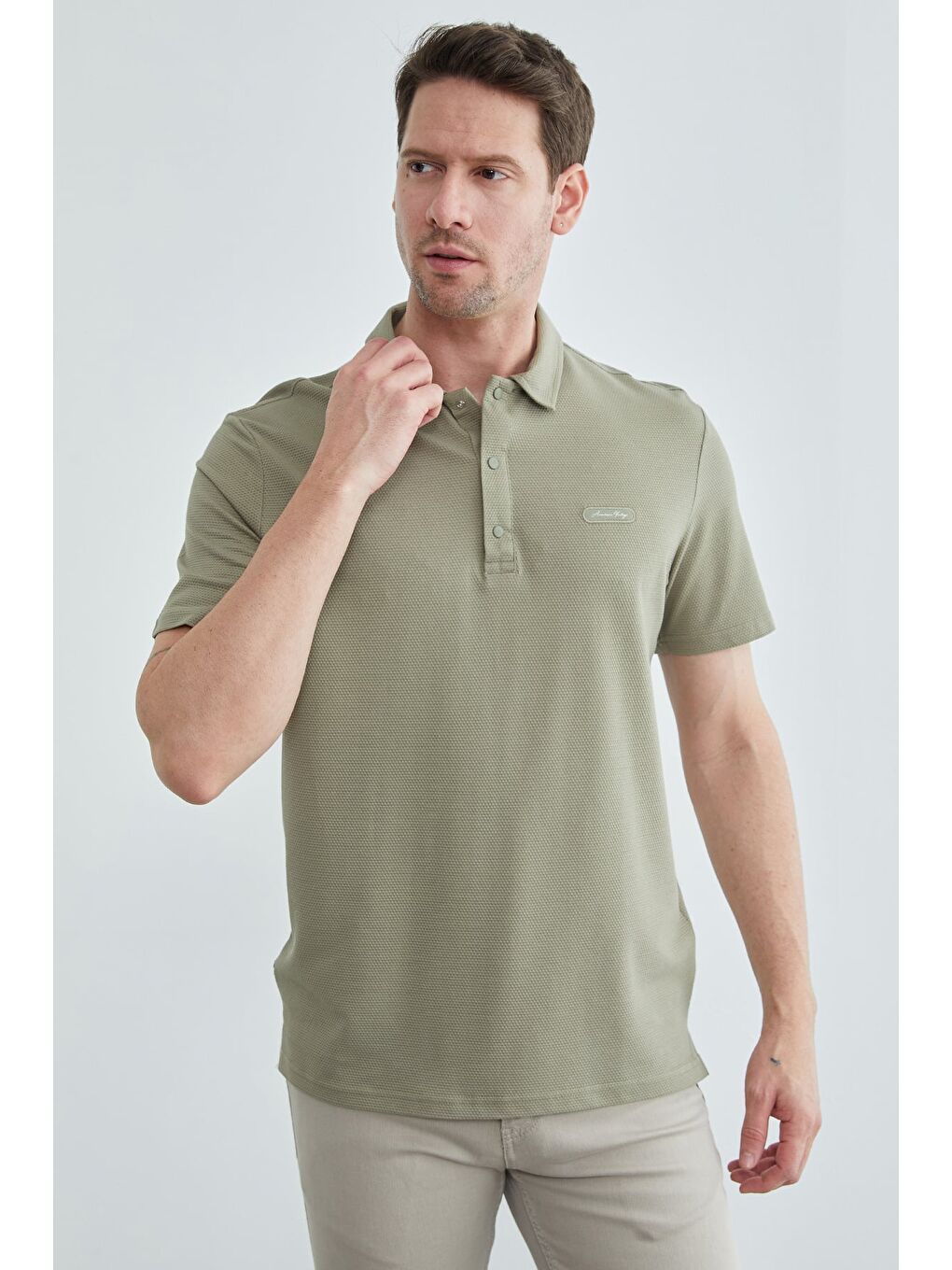 Haki Petek Kumaş Çıtçıtlı Polo Yaka Tişört-4