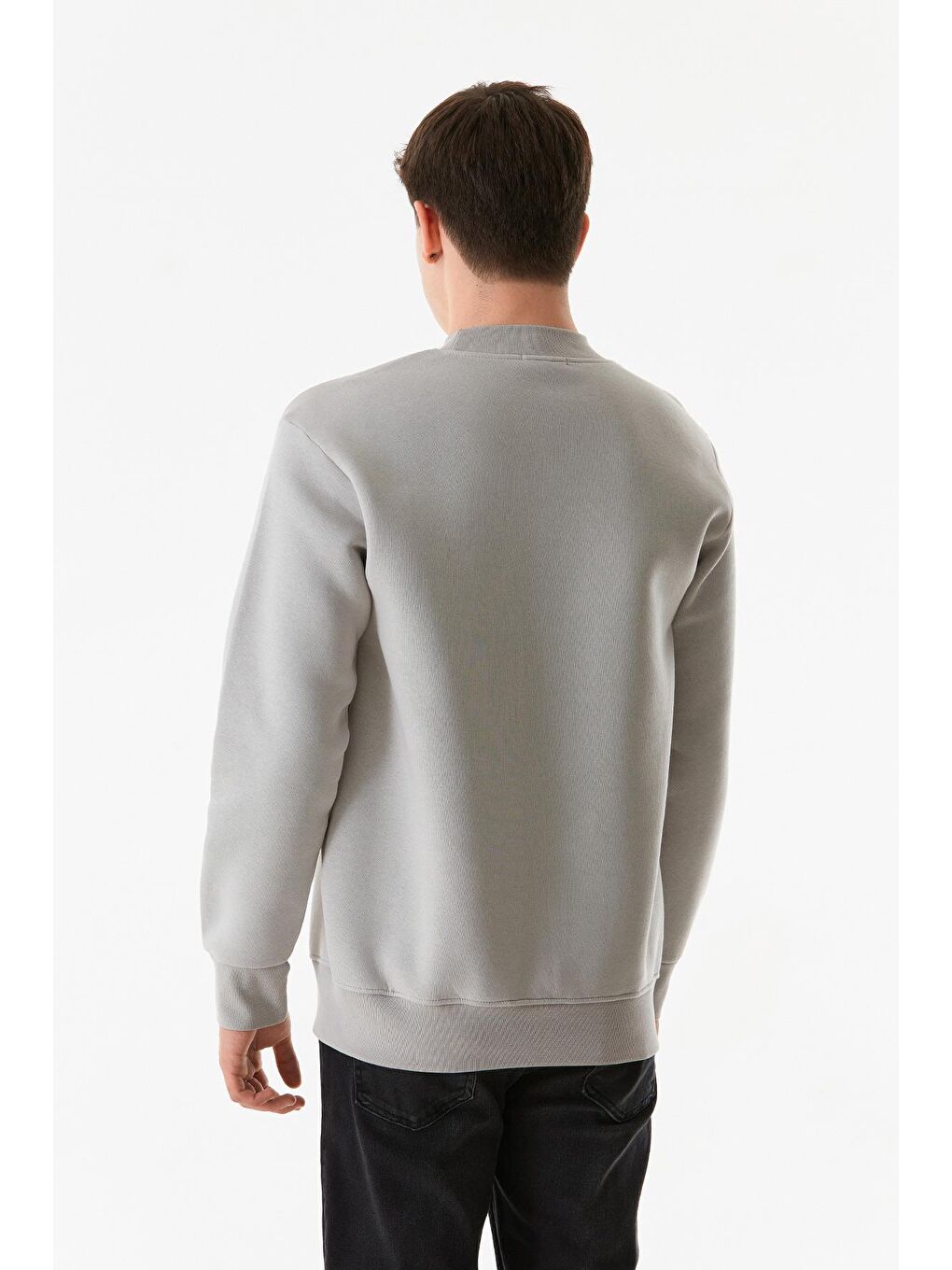 Fullamoda Gri Yazı Nakışlı Dik Yaka Sweatshirt - 4