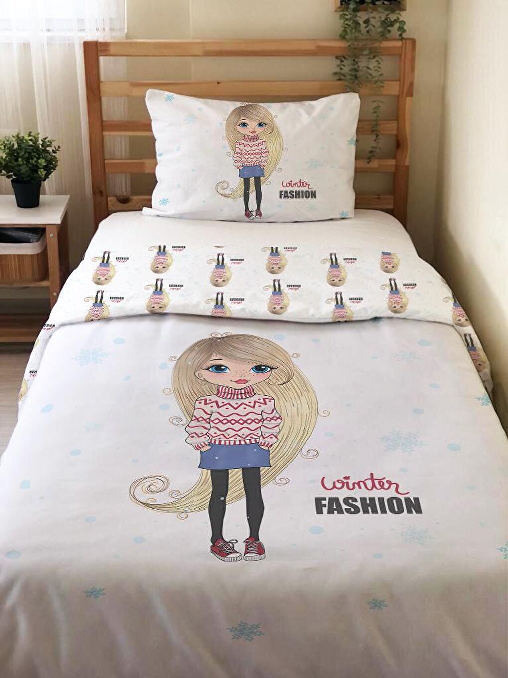 Karışık Çift Taraflı Prenses Desenli Çarşafsız 2'li Takım  Tek Kişilik Nevresim Takımı 160x220 Cm