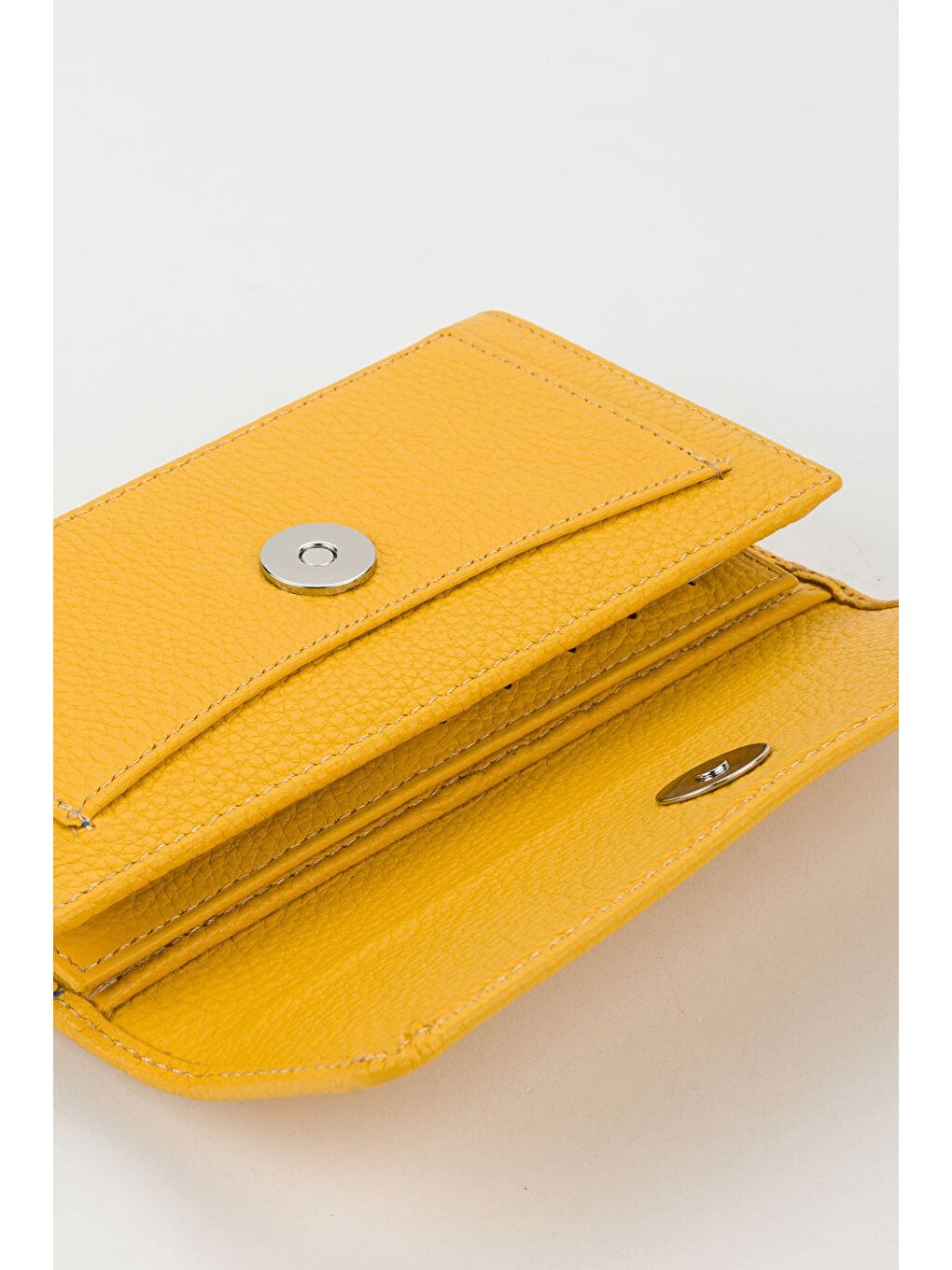 Sarı Kutulu Hakiki Deri Mavi Orta Boy Çok Gözlü Kadın El Portföyü Kartlık Cüzdan-4