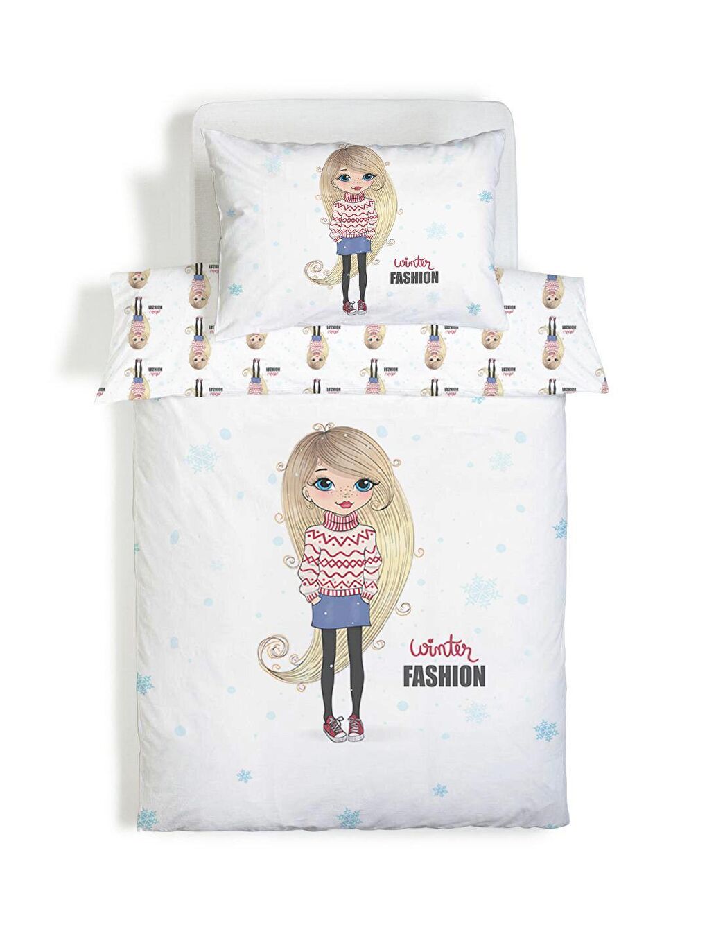 Karışık Çift Taraflı Prenses Desenli Çarşafsız 2'li Takım  Tek Kişilik Nevresim Takımı 160x220 Cm-1