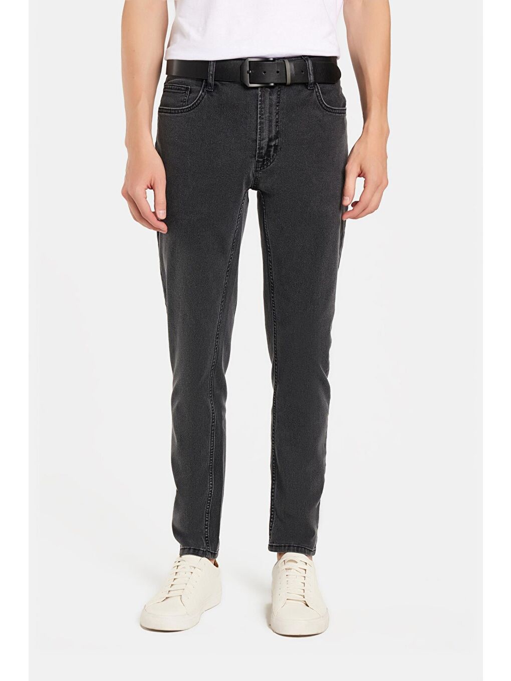 Erkek Regular Fit Yıkamalı Taşlamalı Esnek Jean  Düz Paça Tapered Gri Jean Pantolon