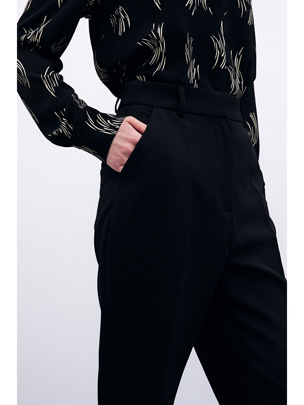 Cepli Düz Pantolon - Siyah-2