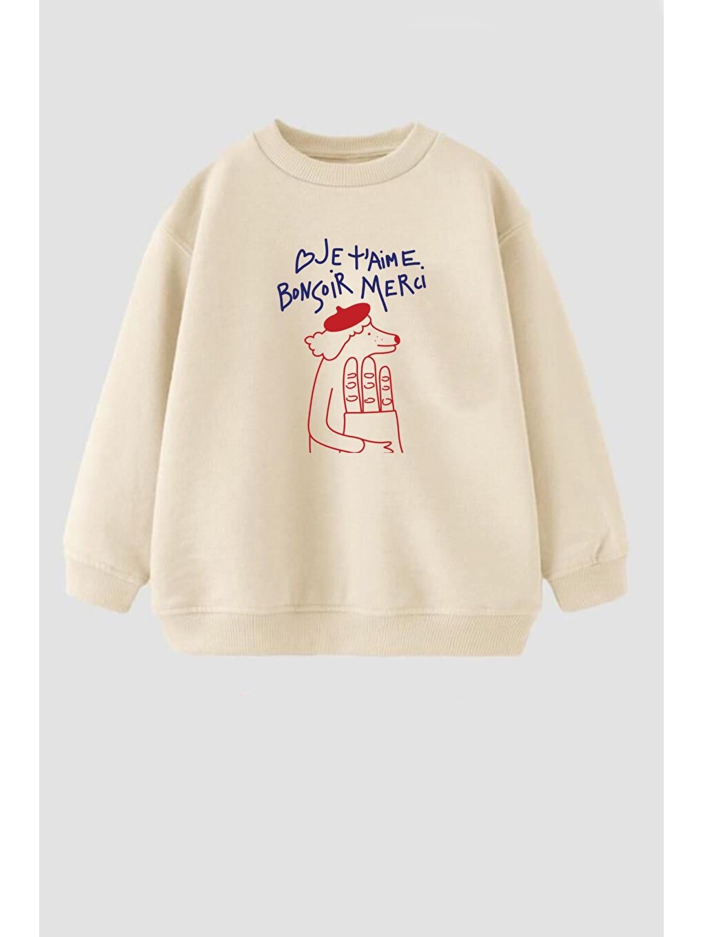Bej Unisex Çocuk Baskılı 3 İplik Pamuklu Kumaş Sweatshirt