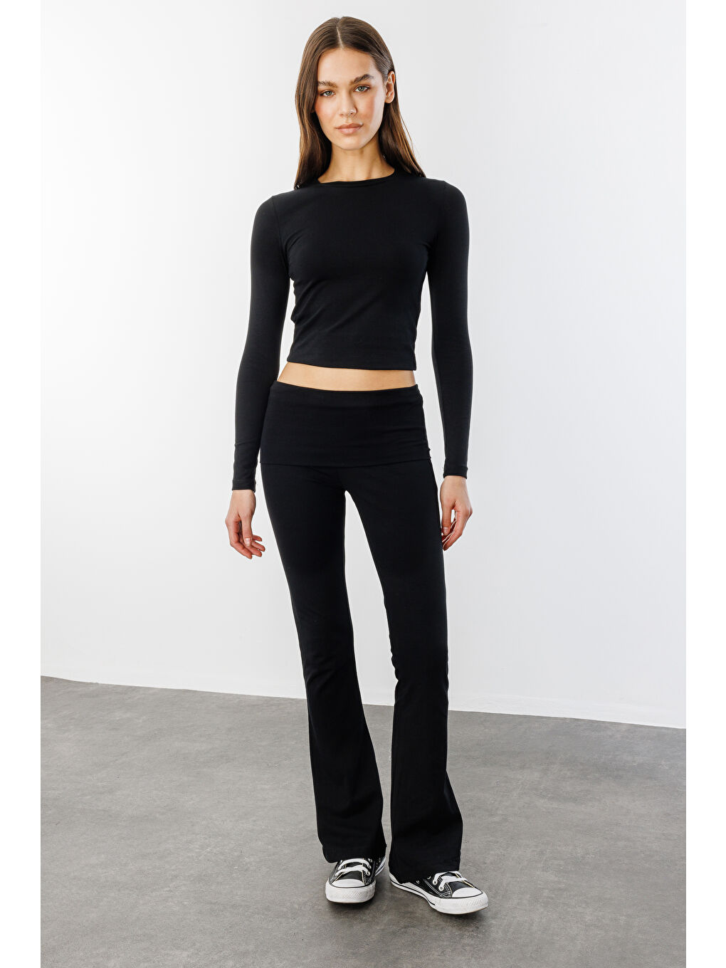 Siyah Kadın İspanyol Paça Jarse Pantolon Flared İSPANYOLPAÇA-PANTOLON