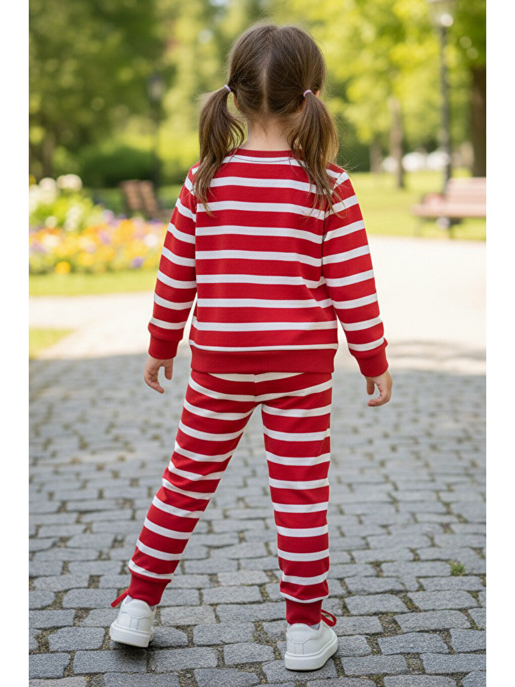 Kırmızı Kız Çocuk Kirmizi Çizgili Nakışlı İki İplik İkili Takım - 28011-KIRMIZI-1