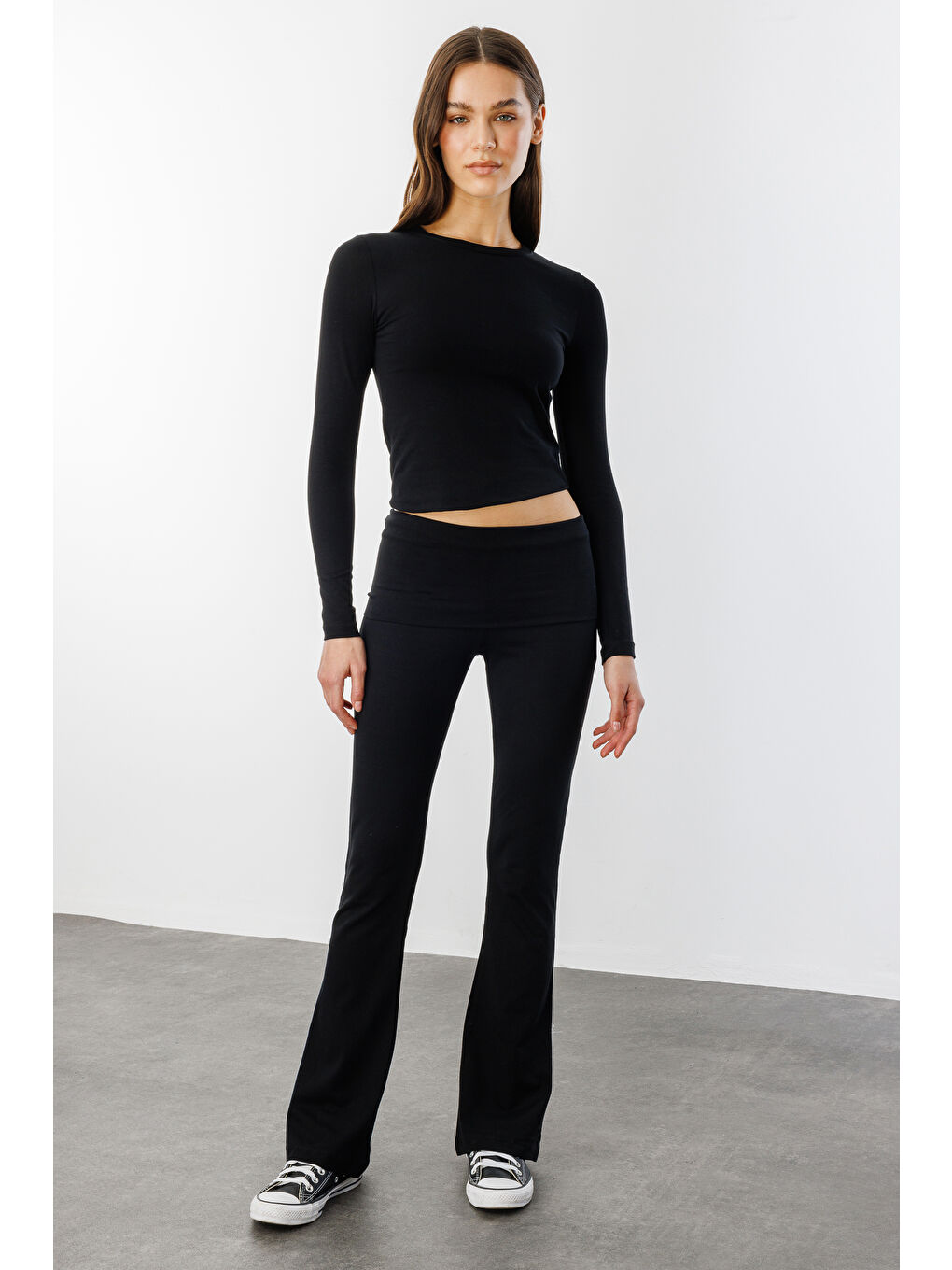 Siyah Kadın İspanyol Paça Jarse Pantolon Flared İSPANYOLPAÇA-PANTOLON-1