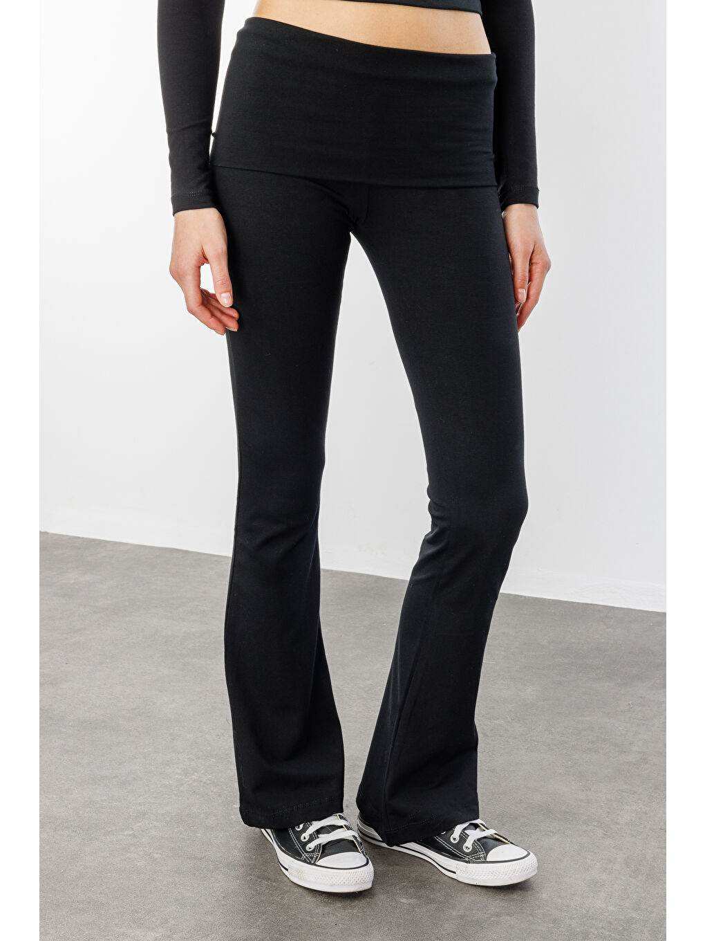 Siyah Kadın İspanyol Paça Jarse Pantolon Flared İSPANYOLPAÇA-PANTOLON-2