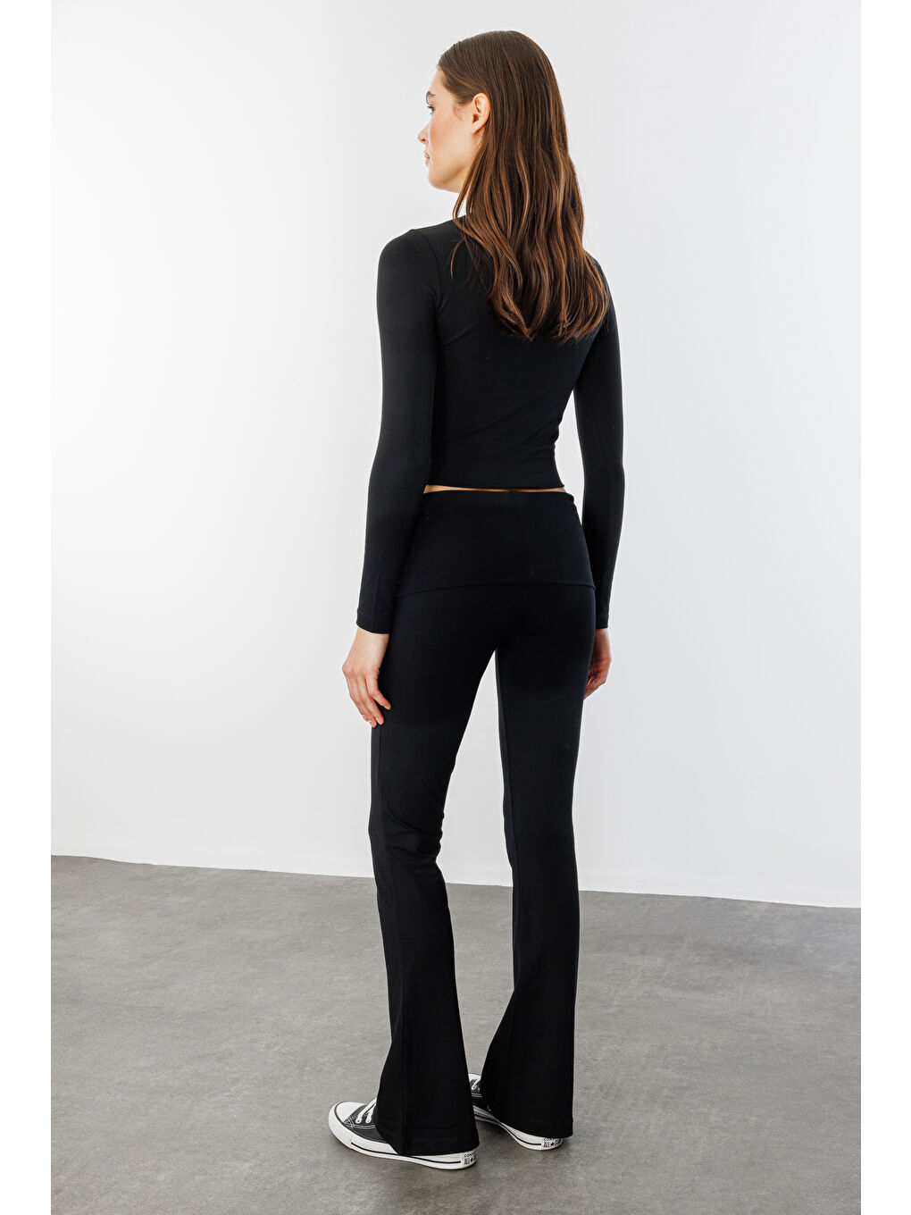 Siyah Kadın İspanyol Paça Jarse Pantolon Flared İSPANYOLPAÇA-PANTOLON-3