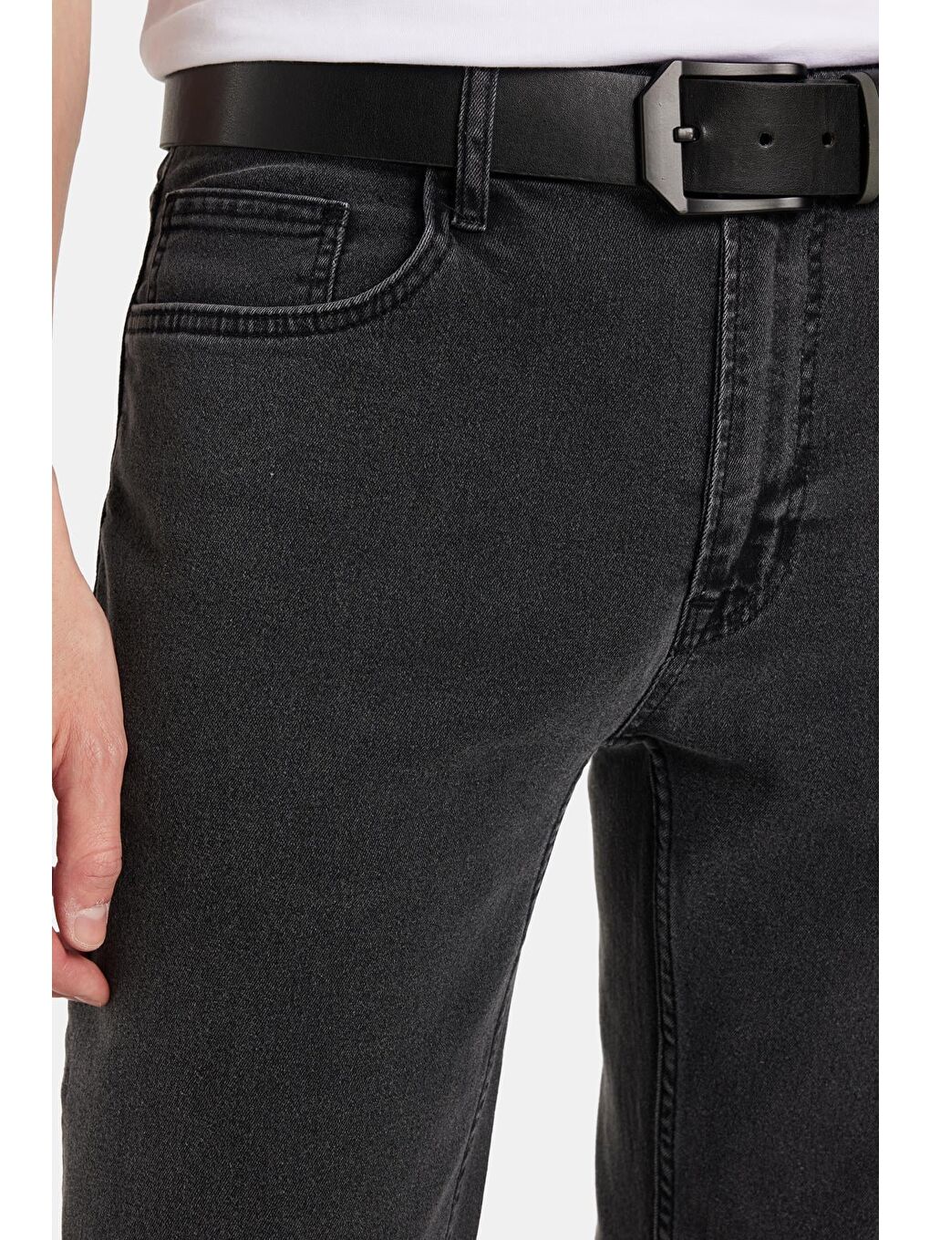 Erkek Regular Fit Yıkamalı Taşlamalı Esnek Jean  Düz Paça Tapered Gri Jean Pantolon-1